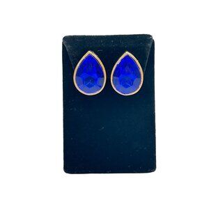 Ellen Designs Clip On Earrings Blue Drops Gold Tone Clips 80s Acrylic Jewelry